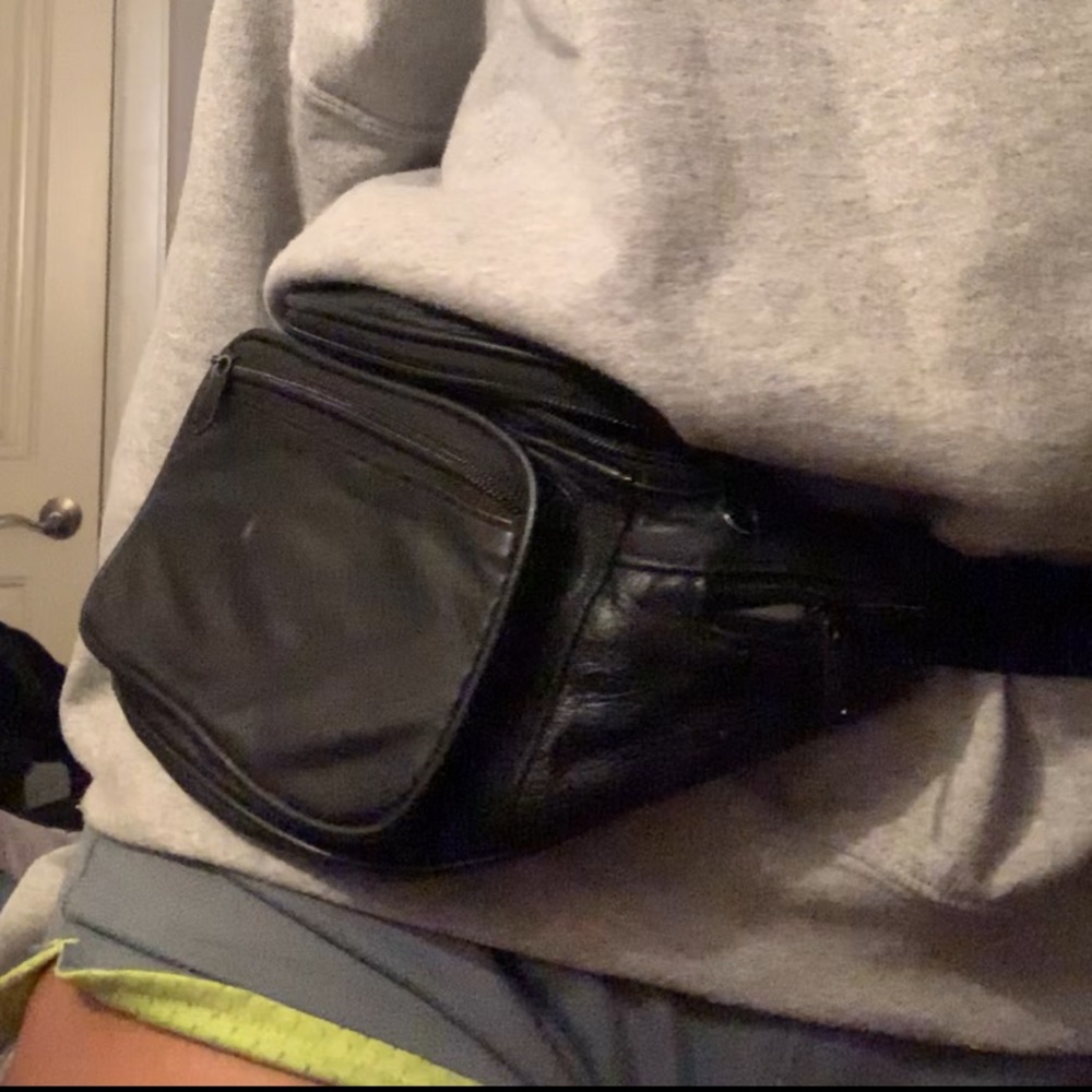 Black leather fanny pack
